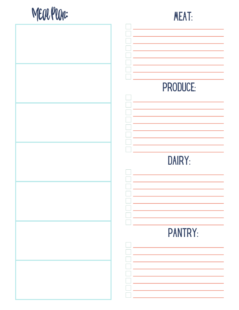 Meal Plan Planner Insert Printable