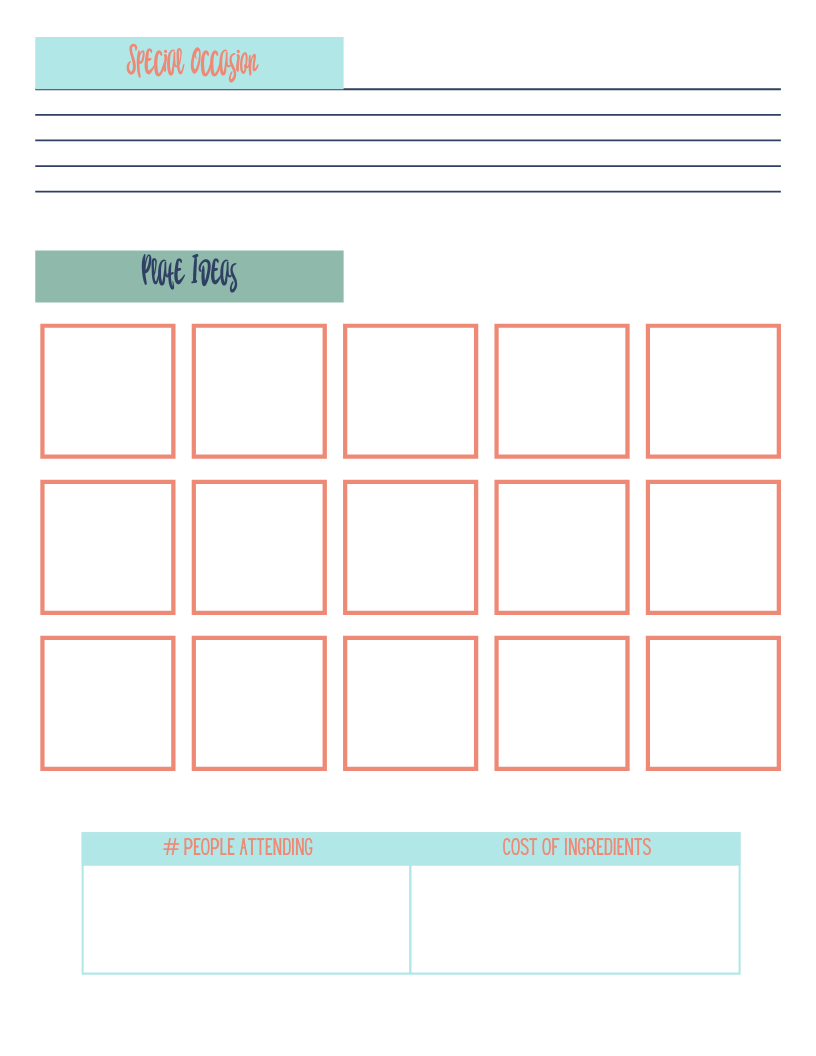 Meal Plan Planner Insert